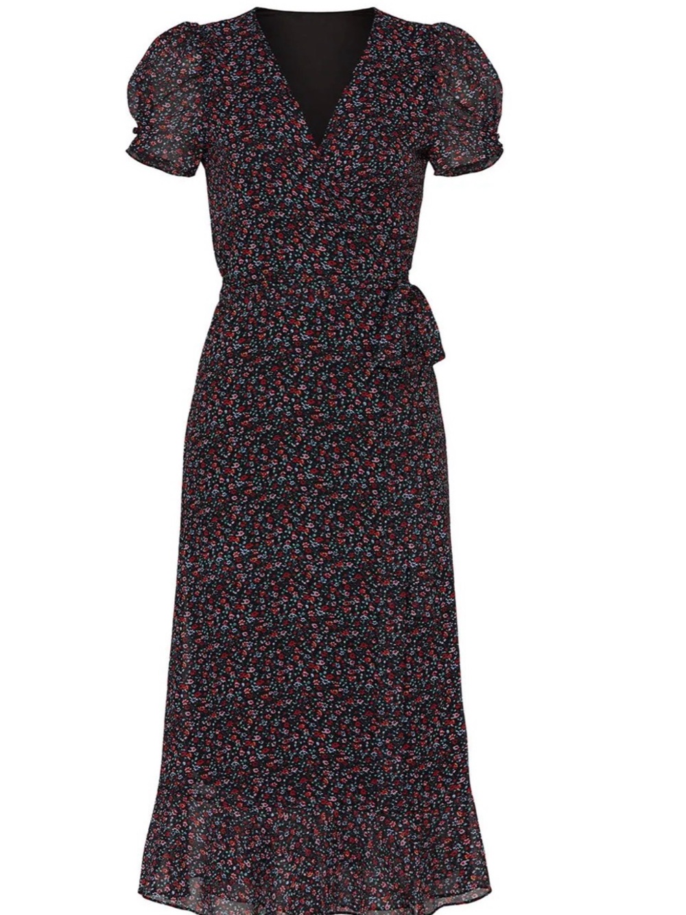 Madewell Black Maxi Wrap Dress with Red & Pink Floral Print
